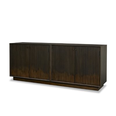71338 - Cinder Distressed Dark Brown Wood Reeded 4-Door Closed Sideboard