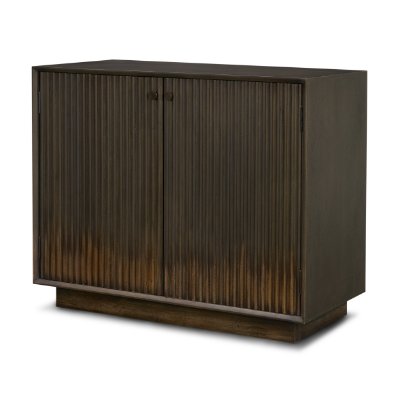71339 - Cinder Distressed Dark Brown Wood Reeded 2-Door Closed Accent Cabinet