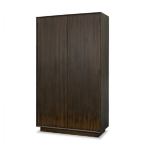 Cinder Distressed Dark Brown Wood Reeded 2-Door Closed Tall Cabinet