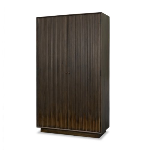 71340 - Cinder Distressed Dark Brown Wood Reeded 2-Door Closed Tall Cabinet