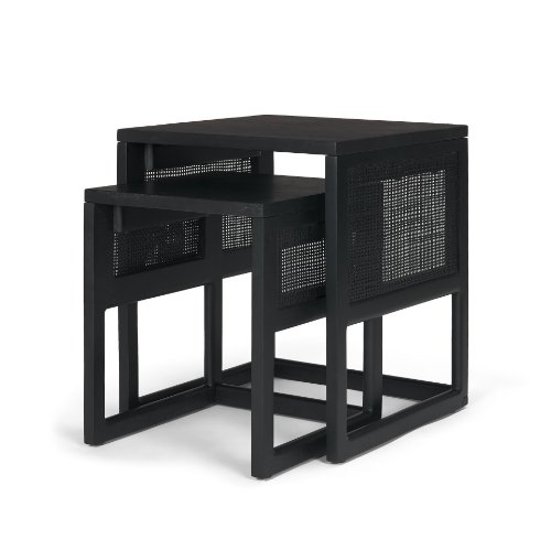71147 - Grier Set of 2 Black Wood w/ Black Cane Nesting Accent Tables