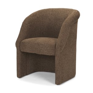 Curtis Barrel Back Dining Arm Chair | Brown Fabric w/ Tapered Wood