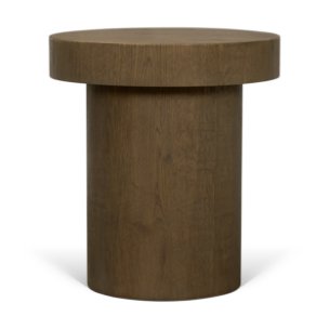 Lyonne Round Medium Brown Oak Wood Pedestal Side Tables
