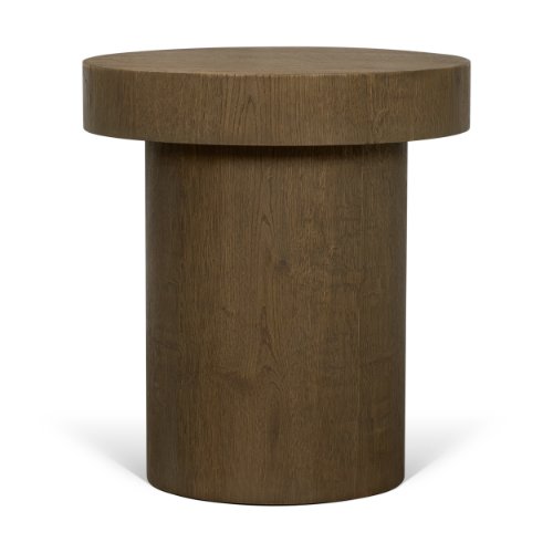 71344 - Lyonne Round Medium Brown Oak Wood Pedestal Side Tables