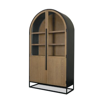 71346 - Sloan 47.5W x 80.5H Light Brown W/Black Metal Frame Arched Cabinet