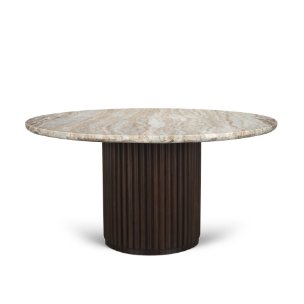 Marbrello 60" Round Dining Table | Pink Marble & Espresso Brown Wood | Seats 6