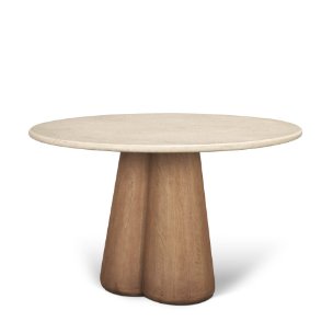 Marilyn 48" Round Pedestal Dining Table | Botticino Marble & Light Brown Wood | Seats 4