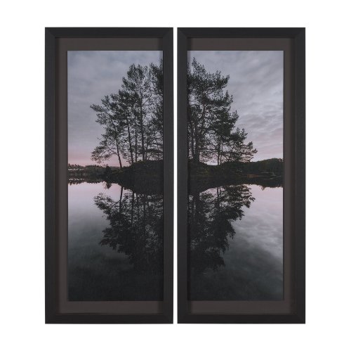 16138 - Stupell Industries Tree on Lake (Set of 2) by Thomas Tepstad Berge Framed Photo Print under Glass