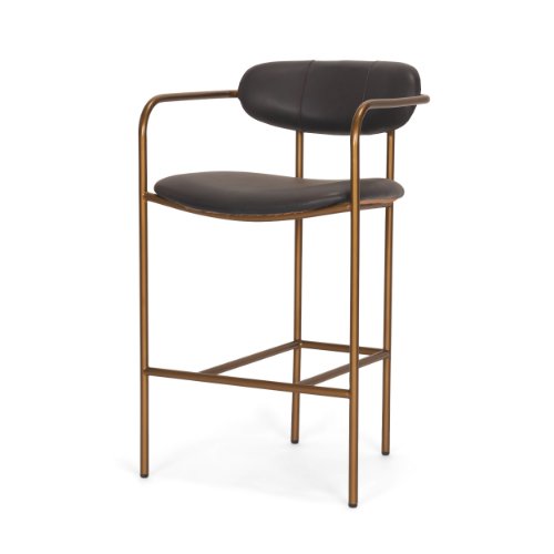 71426 - Parker Charcoal-Brown Leather Seat Gold Metal Counter Stool