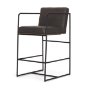 71424 - Stamford 36" Total Height Charcoal-Brown Leather Seat w/ Wood Back Metal Counter Stool