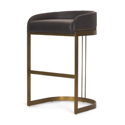 71423 - Hollyfield Brown Charcoal Leather Seat Gold Metal Base Bar Stool
