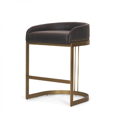 71422 - Hollyfield II Charcoal-Brown Leather Seat Gold Metal Base Counter Stool