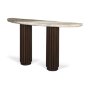 71287-AB - Marbrello Pink Marble Top Dark Brown Fluted Wood Half Moon Console Table Top