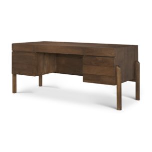 Trellyn Dark Brown Solid Wood Carved Woven Desk