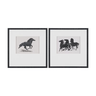 16149 - Zwarte Paarden (Set of 2) by Leo Gestel Hand-Embellished Framed Artwork Matted under Glass
