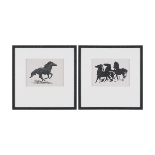 16149 - Zwarte Paarden (Set of 2) by Leo Gestel Hand-Embellished Framed Artwork Matted under Glass