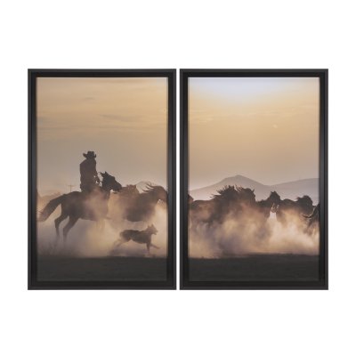 16157 - Dusty Herd Chase (Set of 2) by Ismail Atabek FramedPhoto Print Matted under Glass