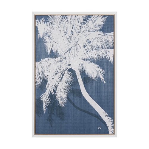 102766-FL - Palm Shadow I (Blue) by Mercana Studio Hand-Embellished Textured Framed Canvas Artwork