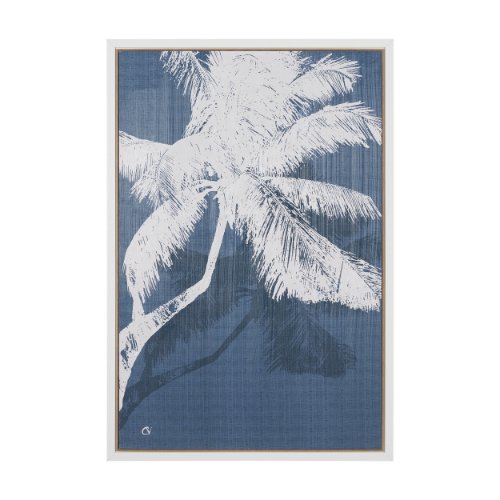 102767-FL - Palm Shadow II (Blue) by Mercana Studio Hand-Embellished Textured Framed Canvas Artwork