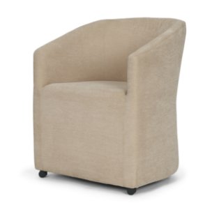 Sondra Barrel Back Dining Arm Chair | Beige Fabric w/ Wood