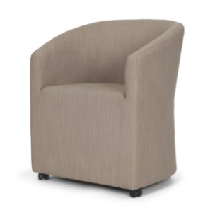 Sondra Barrel Back Dining Arm Chair | Gray Fabric w/ Wood