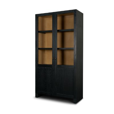 71327 - Henry Black & Light Brown Oak Wood w/ Glass Doors Curio Cabinet