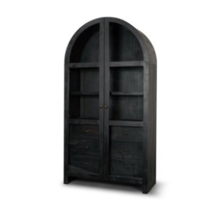 Suri Black Wood W/Glass Doors Arched Curio Cabinet