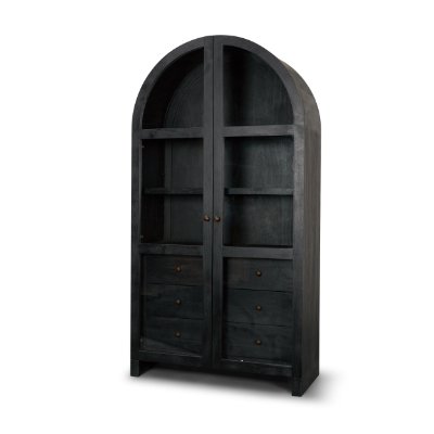 71309 - Suri Black Wood W/Glass Doors Arched Curio Cabinet