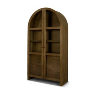 Suri Mid Brown Wood W/Glass Doors Arched Curio Cabinet