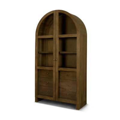 71310 - Suri Mid Brown Wood W/Glass Doors Arched Curio Cabinet