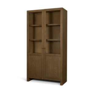 Henry Dark & Light Brown Oak Wood w/ Glass Doors Curio Cabinet