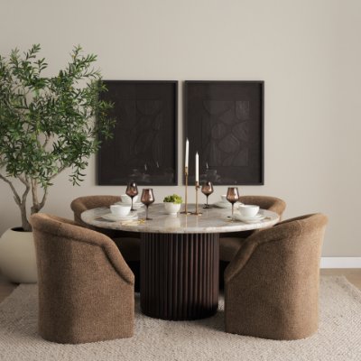 71193 - Curtis Brown Fabric Barrelback Half-Moon Base Dining Armchair