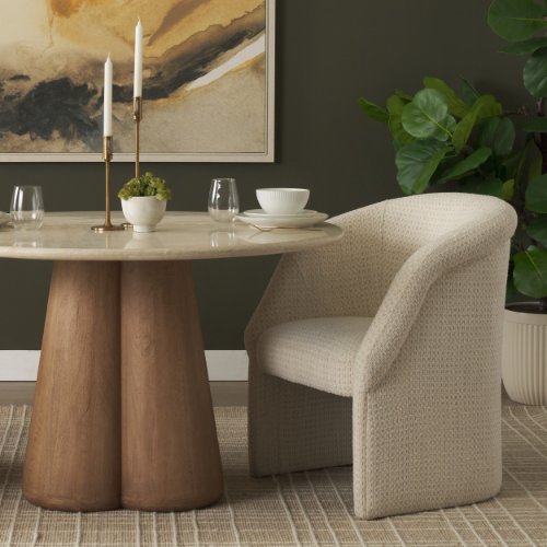 71194 - Curtis Cream Fabric Barrelback Half-Moon Base Dining Armchair
