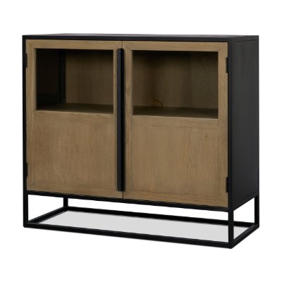 71348 - Sloan 40.0W Light Brown W/Black Metal Frame Accent Cabinet