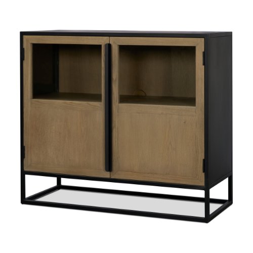 71348 - Sloan 40.0W Light Brown W/Black Metal Frame Accent Cabinet