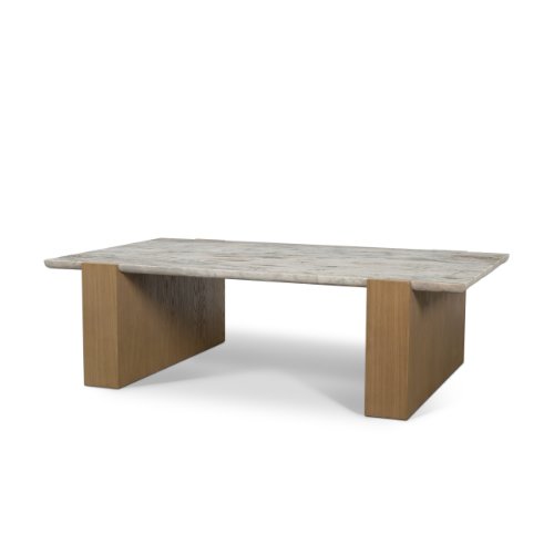 71331-AB - Milos Pink Marble Top w/ Light Brown Oak Wood Coffee Table