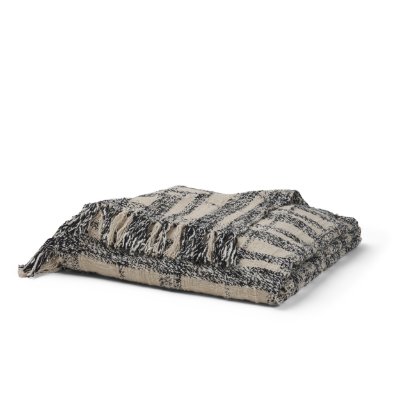 71450 - Pendle Cream w/ Woven Black Plaid Pattern Cotton Throw Blanket