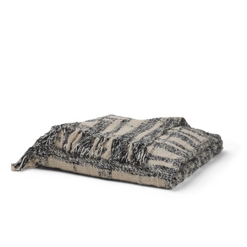 71450 - Pendle Cream w/ Woven Black Plaid Pattern Cotton Throw Blanket
