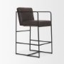 71424 - Stamford 36" Total Height Charcoal-Brown Leather Seat w/ Wood Back Metal Counter Stool