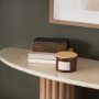71286-AB - Marbrello Botticino Marble Top Light Brown Fluted Wood Half Moon Console Table