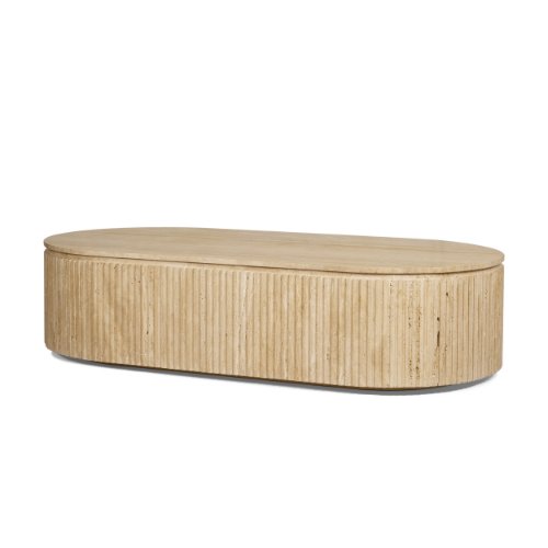 71359 - Elara Ribbed Oblong Travertine Coffee Table