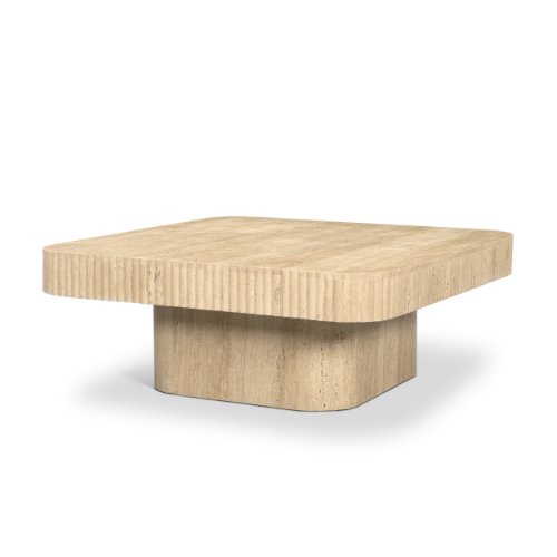 71358-AB - Tavora Ribbed Square Travertine Coffee Table