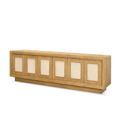 71381 - Valterra Light Brown Wood w/ Travertine 6 Door Media Console