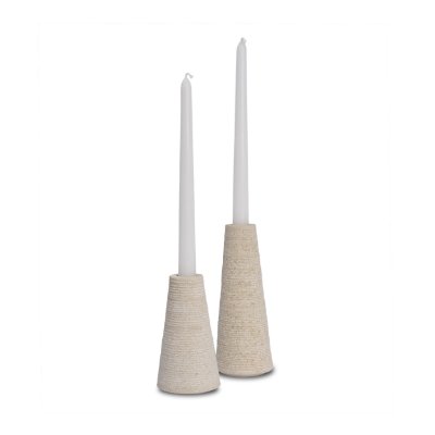 71492 - Cono Off-White Marble Cone Shaped Candle Holders (Set of 2)
