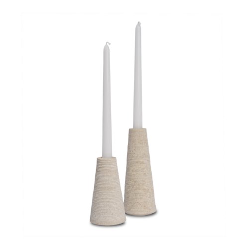 71492 - Cono Off-White Marble Cone Shaped Candle Holders (Set of 2)