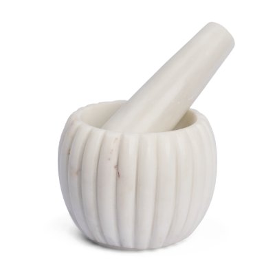71485 - Cava Ribbed White Marble Mortar & Pestle