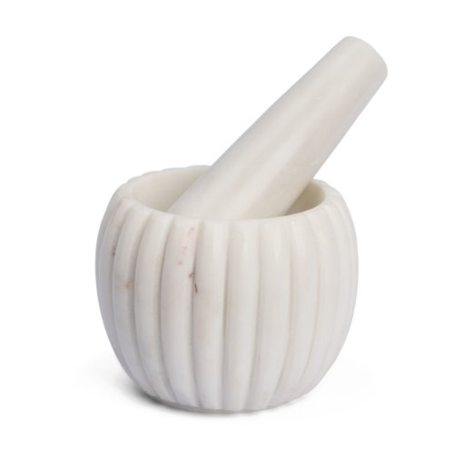 71485 - Cava Ribbed White Marble Mortar & Pestle