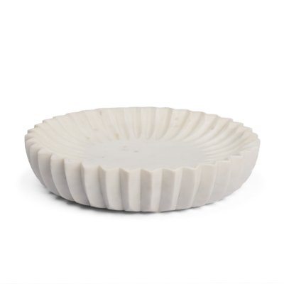 71481 - Fiora Round White Marble Scalloped Decorative Bowl