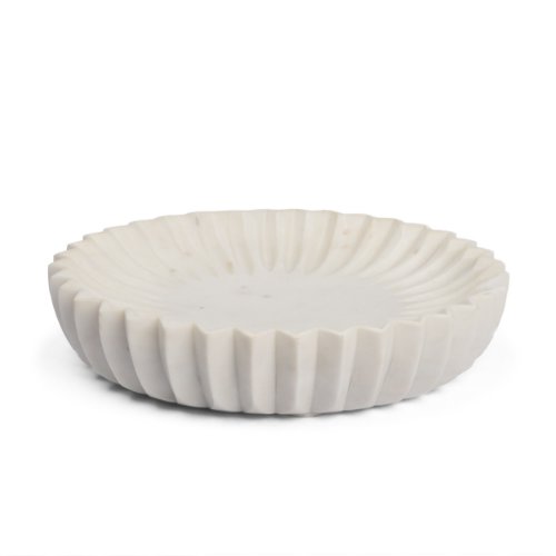 71481 - Fiora Round White Marble Scalloped Decorative Bowl