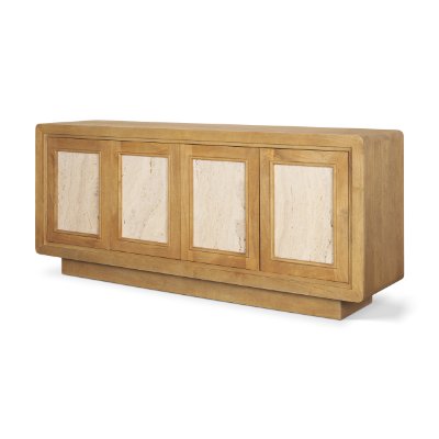 71382 - Valterra Light Brown Wood w/ Travertine 4 Door Sideboard